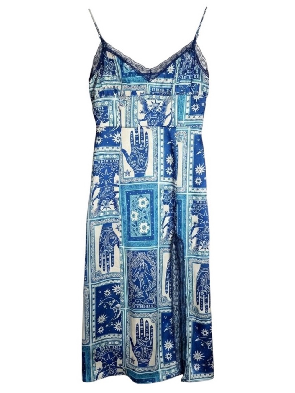 UO Audrey Blue Lace Midi Slip Dress Celestial Tarot Size Medium